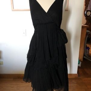 MORGANE LE FAY BLACK  SILK RUFFLE SIDE TIE DRESS